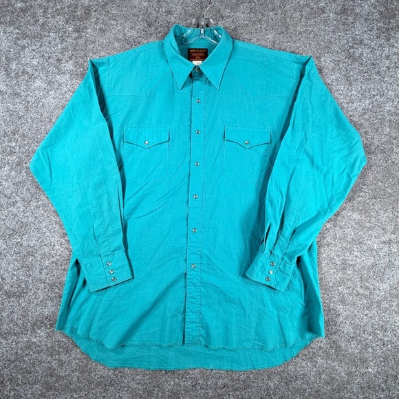 Rustler Other - Vintage 90s Rustler Western Shirts Mens XL Tall Teal Pop Preppy Pearl Snap Roper